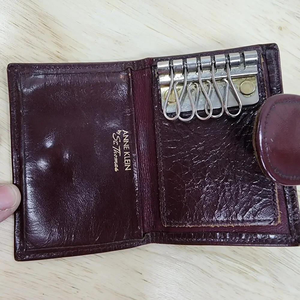 Vintage Anne Klein St Thomas Leather Key Holder Wallet Brown 5 Hook Case 4x3